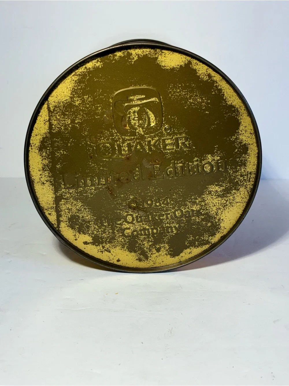 Quaker Rolled White Oats Vintage Yellow Red Tin - Quaker